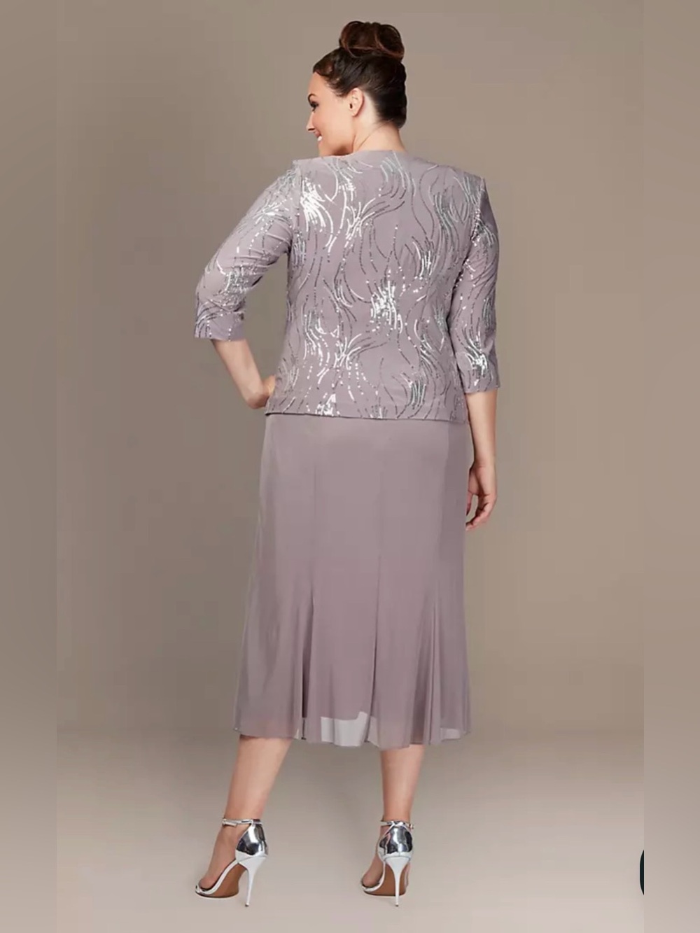 Alex Evenings Sequin Mock Two-Piece Dress with Jacket Size 14 Pewter and Silver - Picture 3 of 16